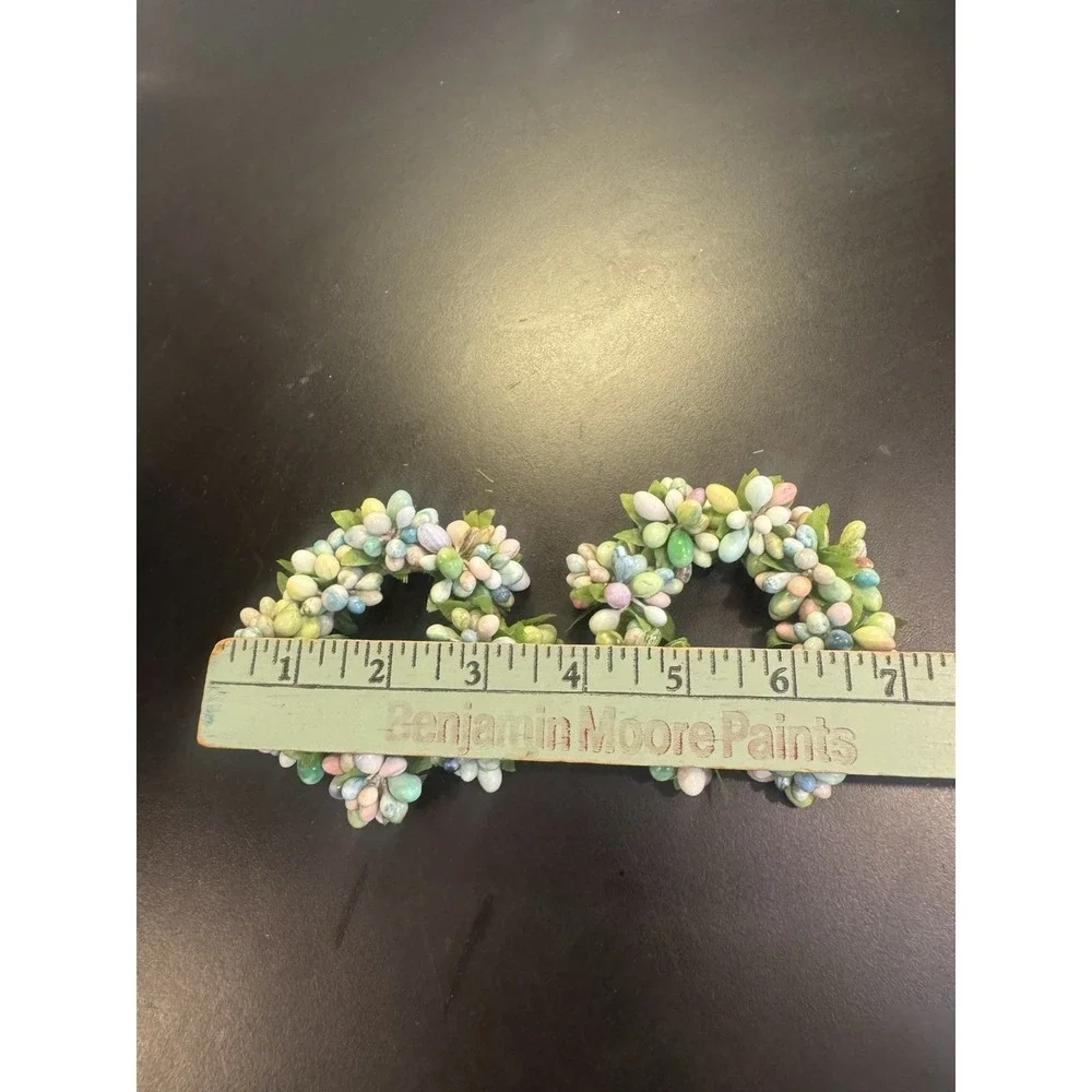 2 Country Primitive Cream & Pink & Blue & Green Floral Mini Wreath Rings